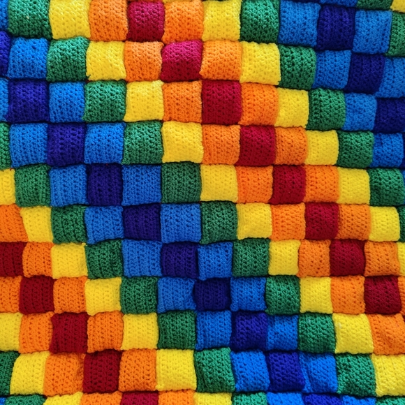 Hand Crochet Rainbow Puff Square Quilt Blanket - Picture 7 of 7